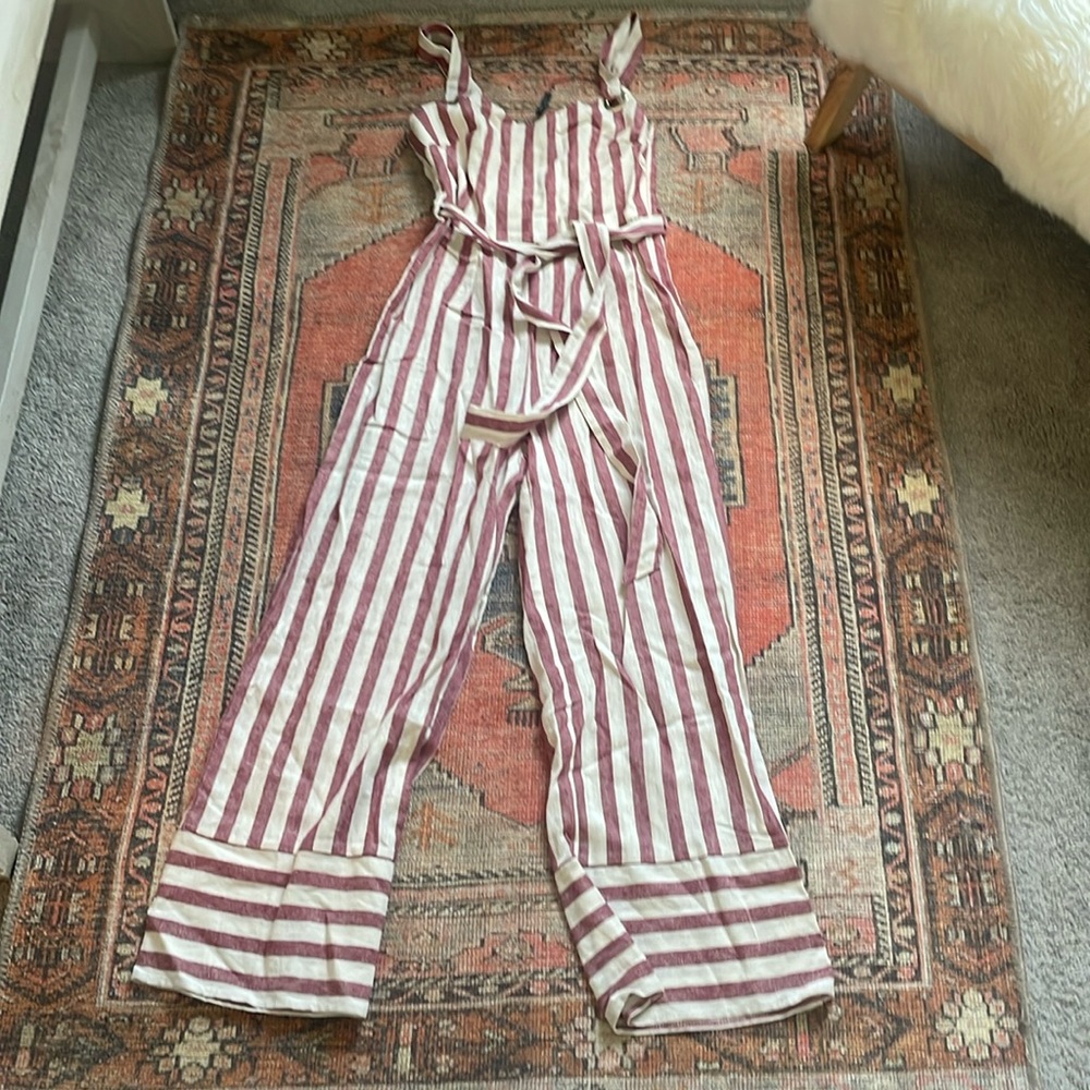 Linen wide leg jumpsuit.